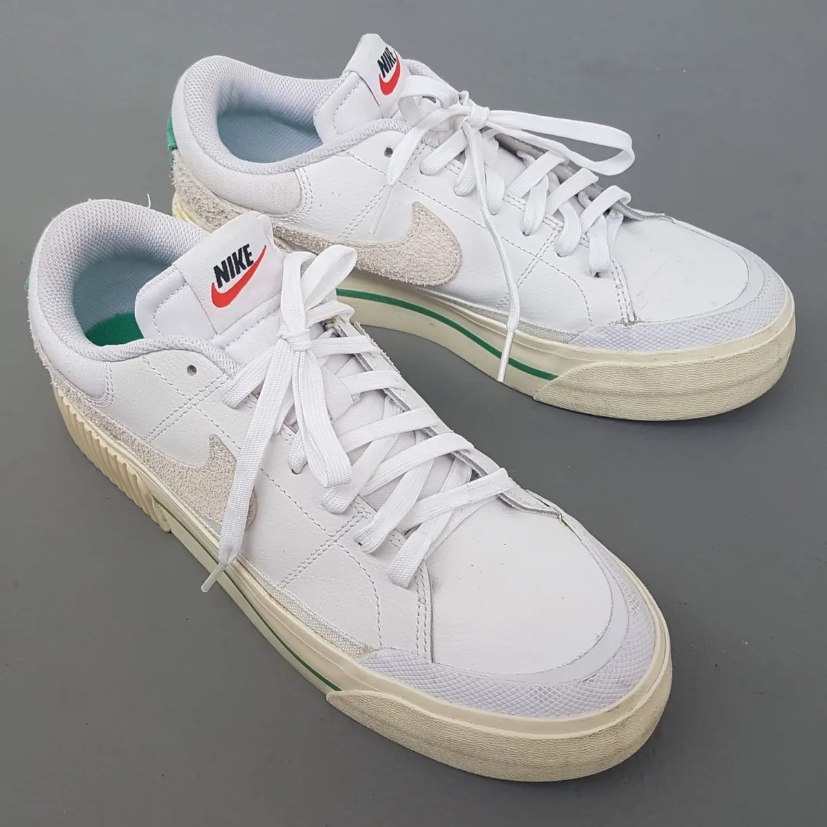 Nike Original NIKE COURT LEGACY LIFT Sneakers, US 9.5, UK 7, EUR 41, CM 26.5, Cosmopolitan, Cool White & Stadium Green Colorway, Sleek Designer Shoes, Cult Street Fashion, Sophistication, Roadster, Pop Culture, Timeless Appeal, Pop Culture, Everyday Runway