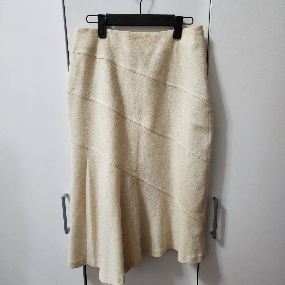 Cute Asymmetrical Beige Wool Midi Skirt 😍