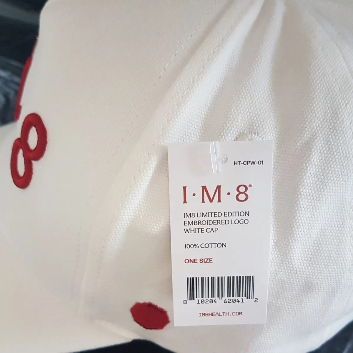 IM8 Original IM8 Baseball Cap, by David Beckham, Limited Edition, Cosmopolitan, White Cotton Base Cap, Bold Red Embroidered Logo, Curved Brim, Adjustable backstrap, Jockey Cap, Roadster, Sophistication, New with Tag, F1 Racing, Car Rally, Cult Street Fashion - Photo 8