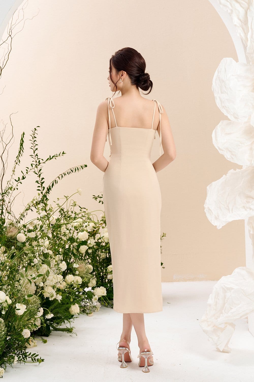 Chello Adelaide Cowl Neck Slip Midi Dress in Champagne Glow - Photo 4