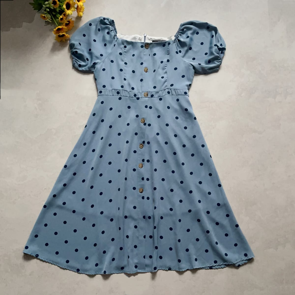  Blue Polka Dot Puff Sleeve Midi Dress - Photo 2