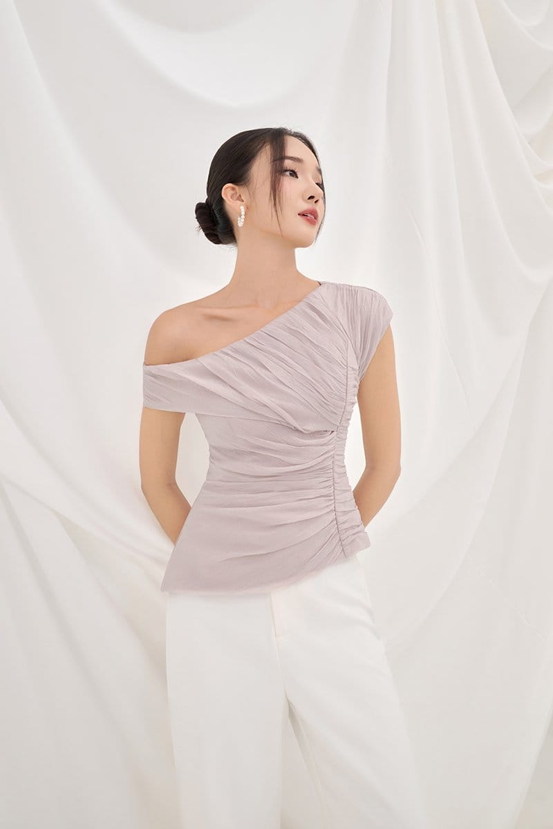 Chello Blythe Padded Asymmetrical Structured Top in Smoky Mauve