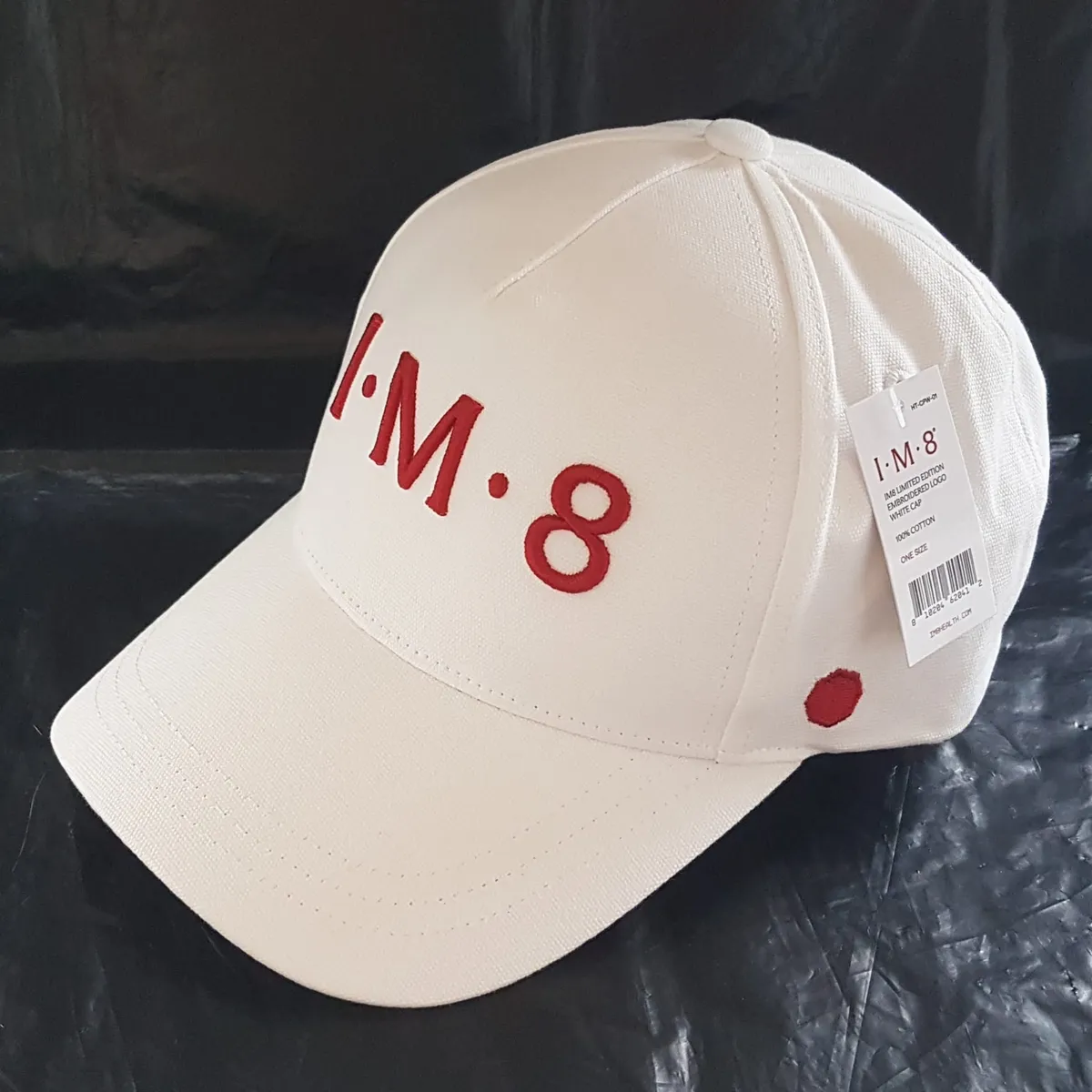 IM8 Original IM8 Baseball Cap, by David Beckham, Limited Edition, Cosmopolitan, White Cotton Base Cap, Bold Red Embroidered Logo, Curved Brim, Adjustable backstrap, Jockey Cap, Roadster, Sophistication, New with Tag, F1 Racing, Car Rally, Cult Street Fashion - Photo 3