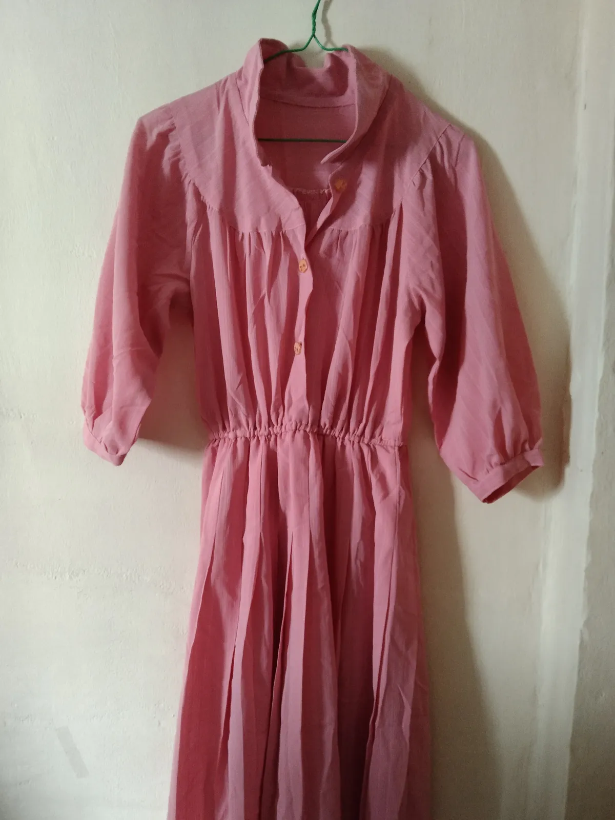 Cute Pink Midi Dress with Button-Front