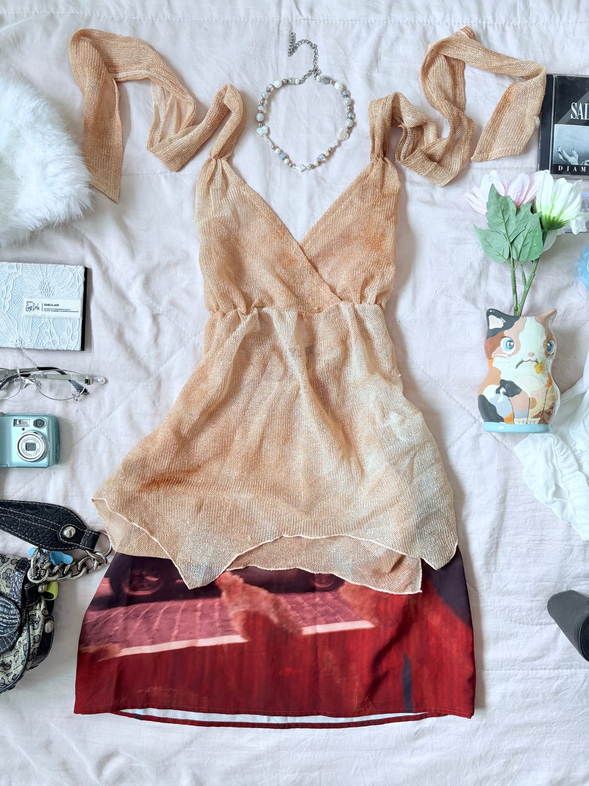 Drea My Minx Japanese Unique Mesh Layered Dress with Urban Print