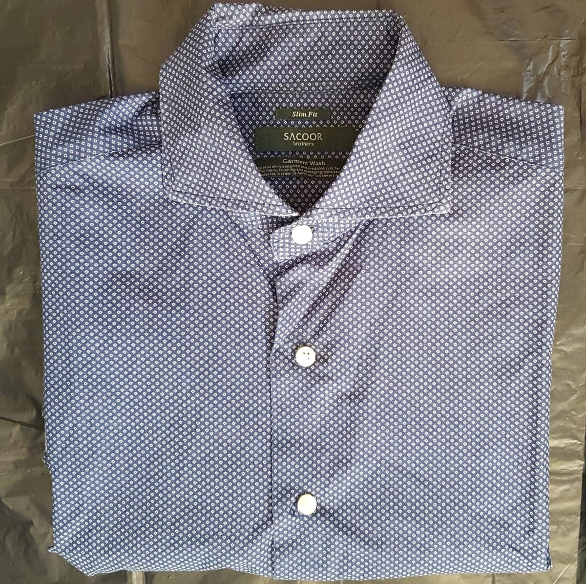 Scoor Brothers Original SACOOR Brothers Smart Dress Shirt, Navy Blue with Subtle Geometric Print, Slim Fit, Designer Long Sleeved Shirt, Cosmopolitan, MEDIUM 7 Buttons Long Sleeve Shirt, Luxury Lifestyle, Timeless Appeal, Urban Style, Sophistication, Cult Street Fashion - Photo 4