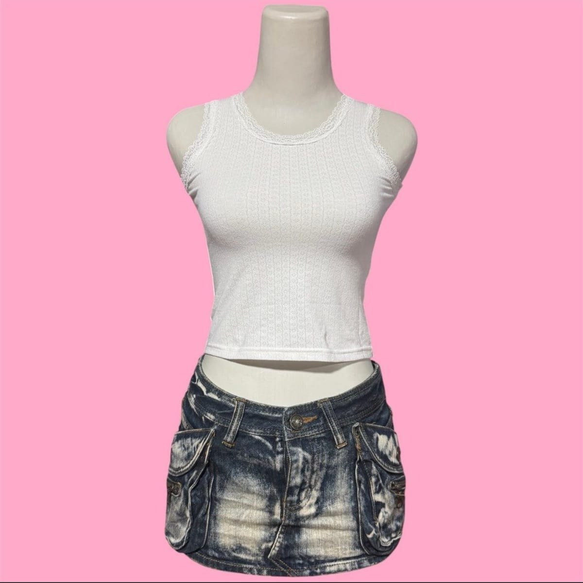 Y2K White Lace Trim Tank Top 🌸