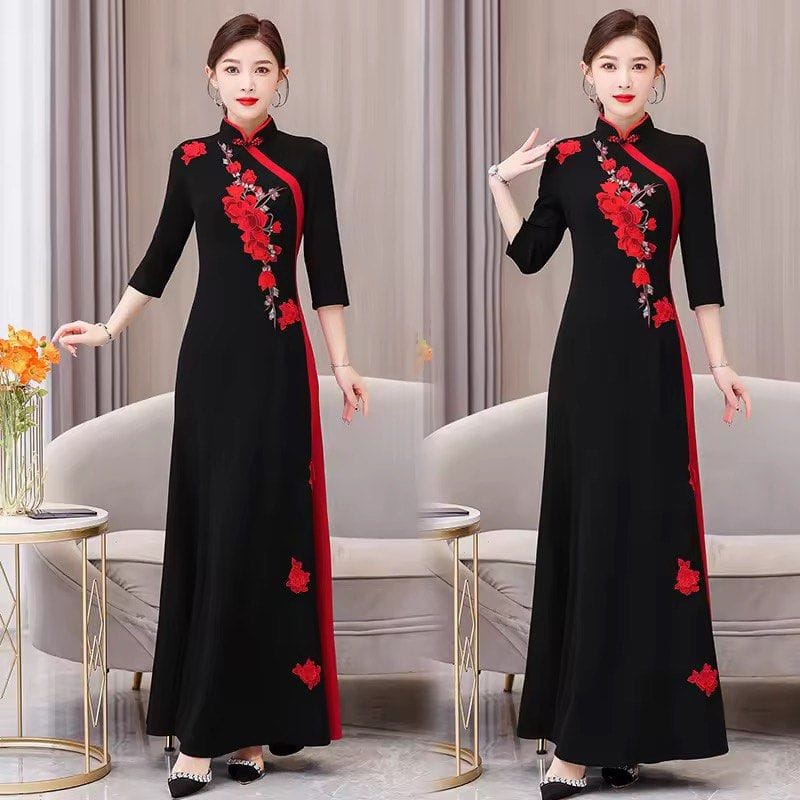 Ethnic Style Long Classic Cheongsam Long Sleeve Dress 🌸
