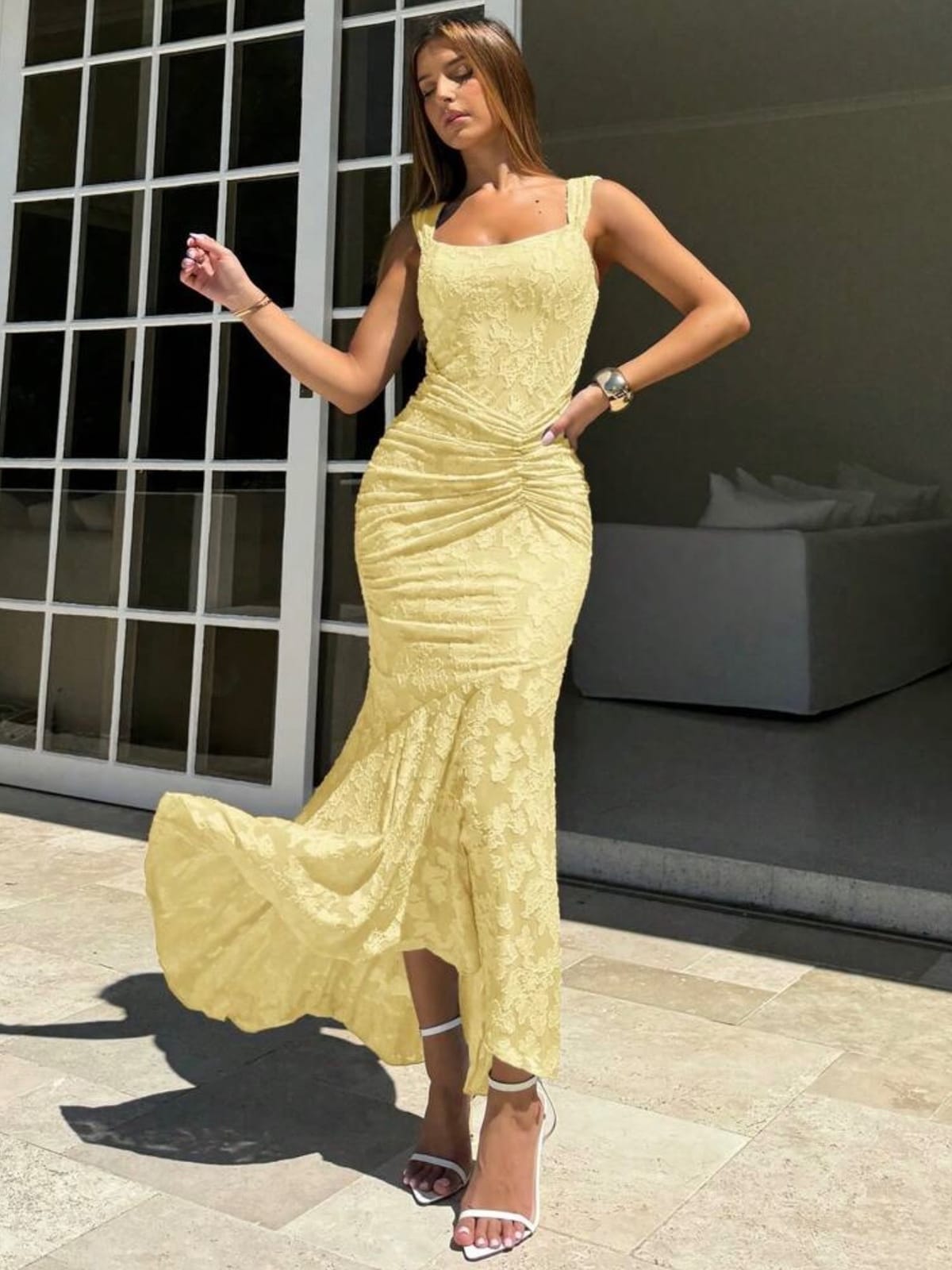 Shein Elegant Yellow Lace Maxi Dress - Photo 4