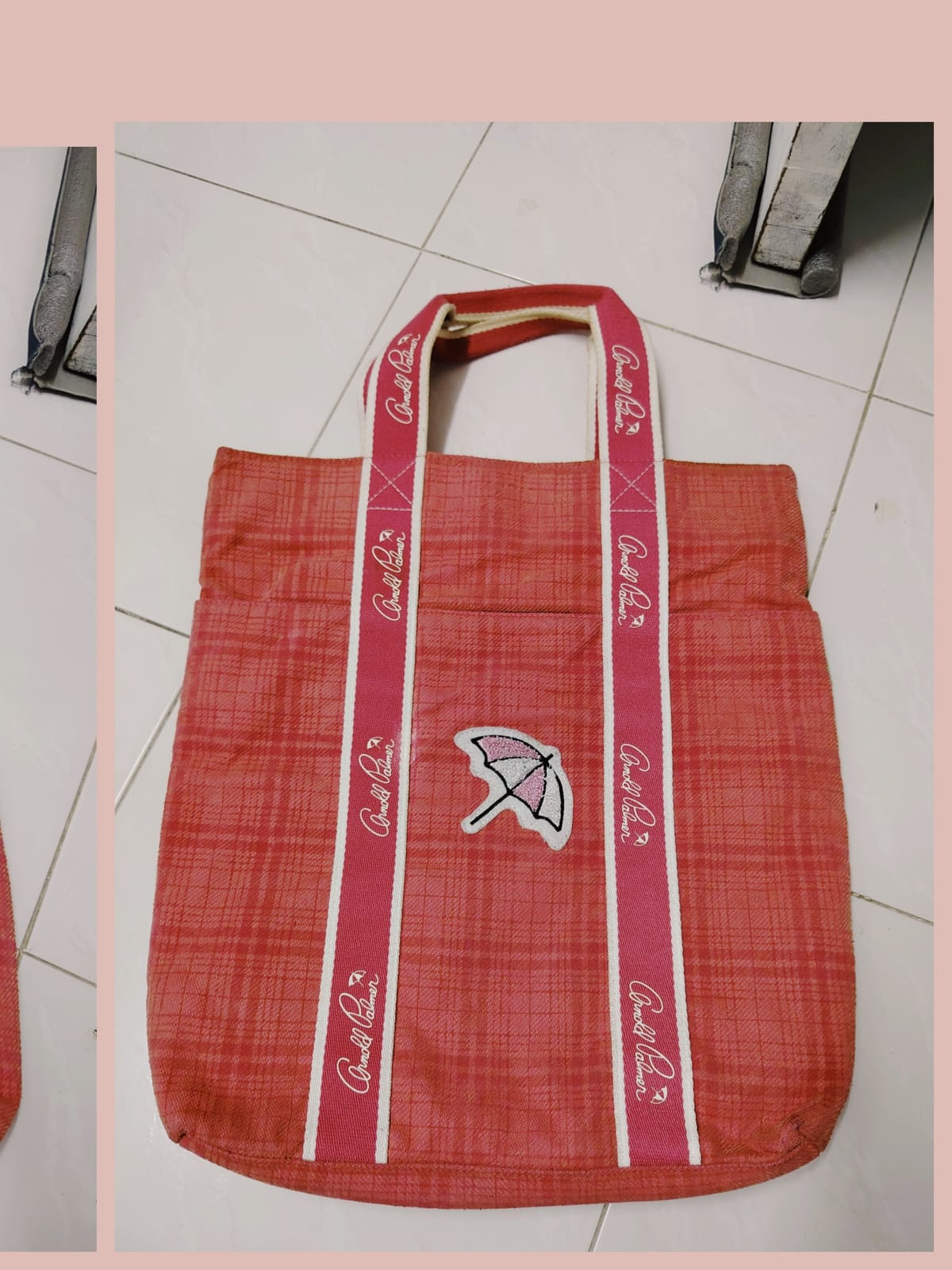 Arnold Palmer Coral Pink Umbrella Accent Tote Bag