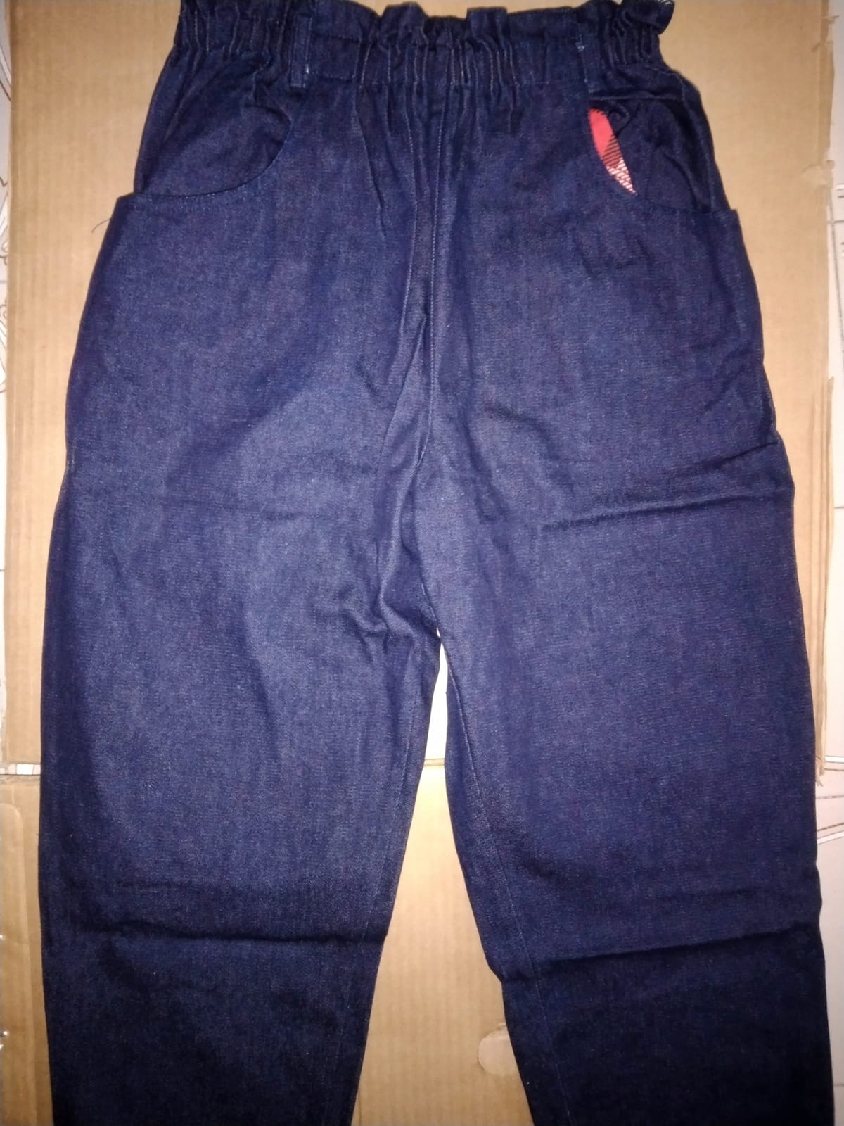 High-Waist Denim Pants with Elastic Waistband