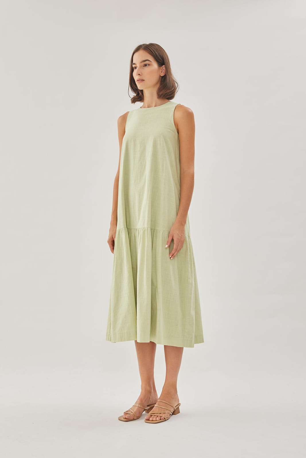 Klarra Linen Tiered Dress in Soft Green - Photo 4