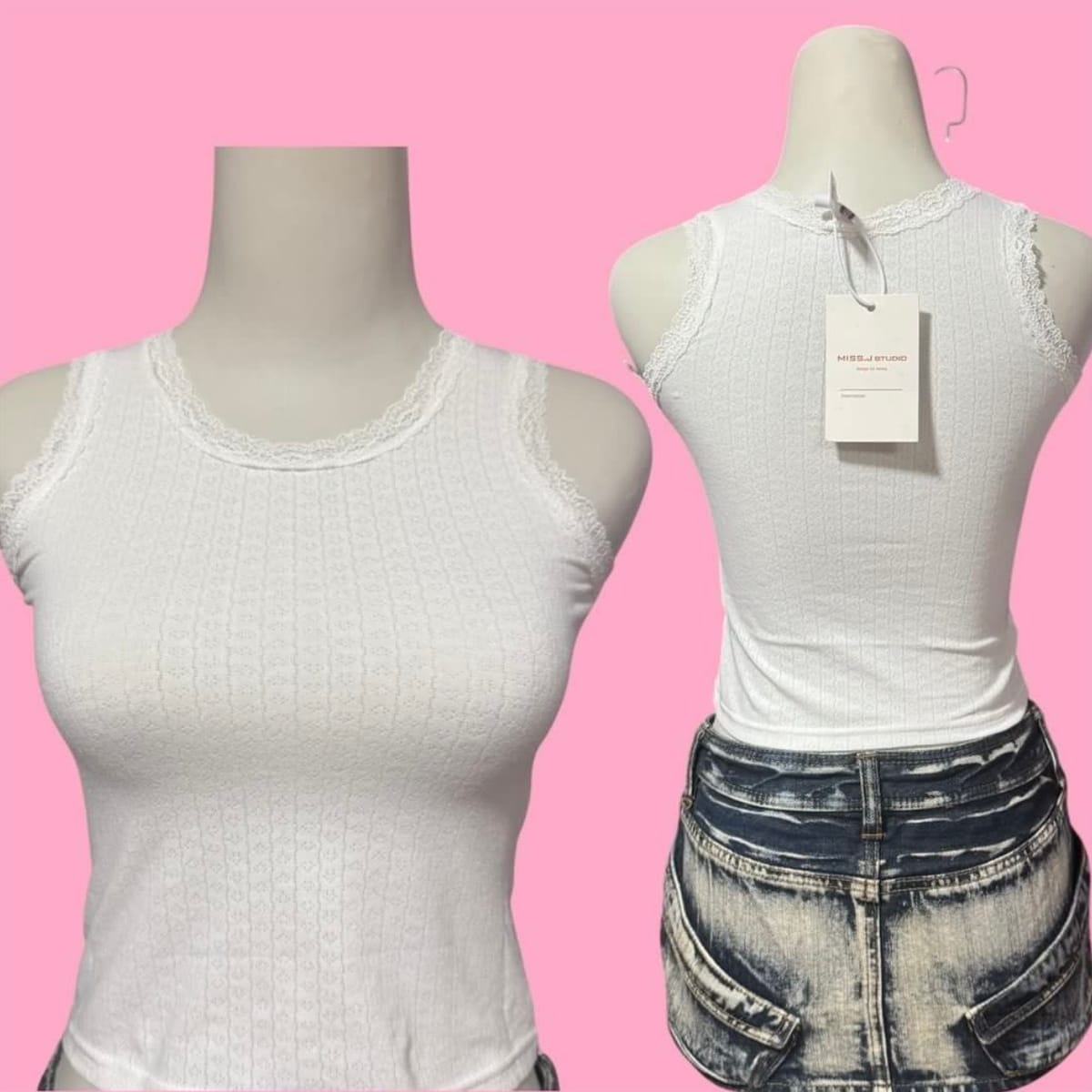 miss.J studio Y2K White Lace Trim Tank Top 🌸 - Photo 2