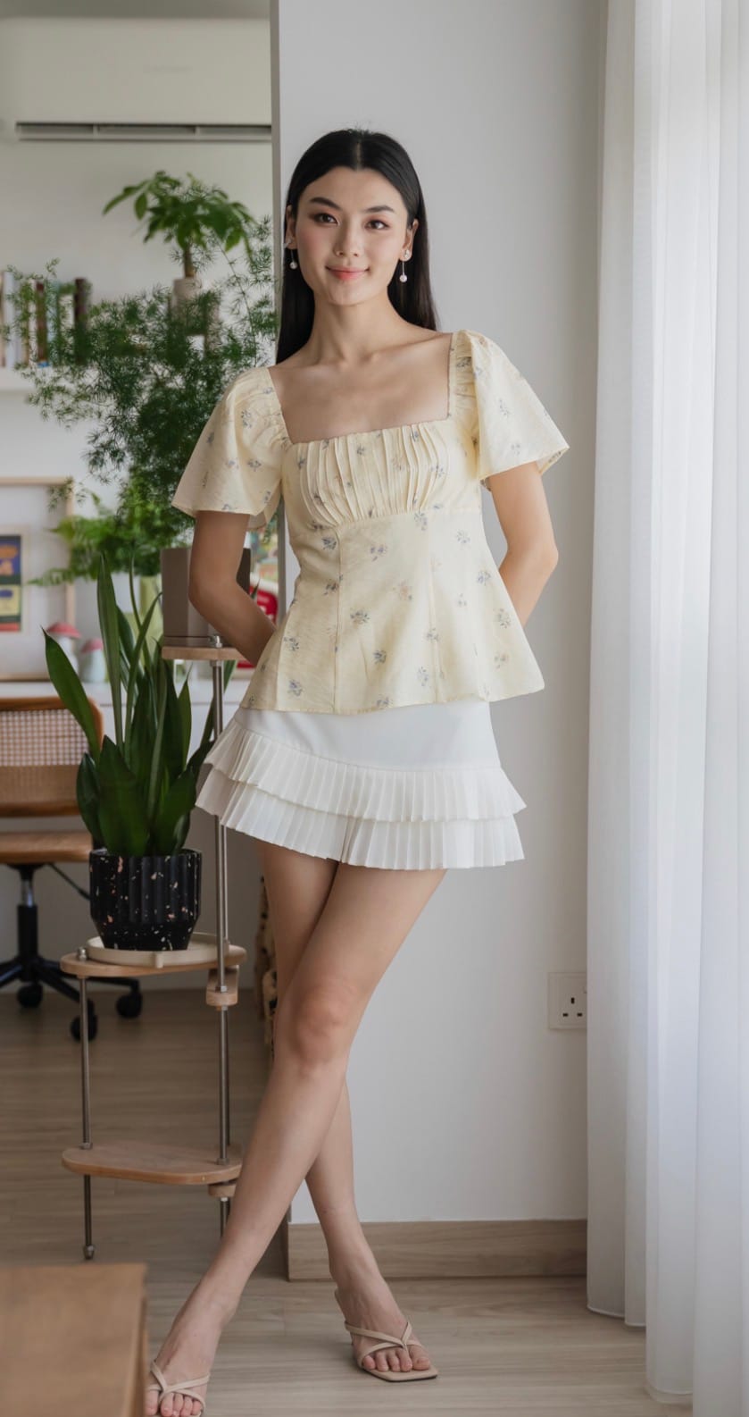 The Stage Walk Citrine Floral Prints Ruched Top - Photo 2