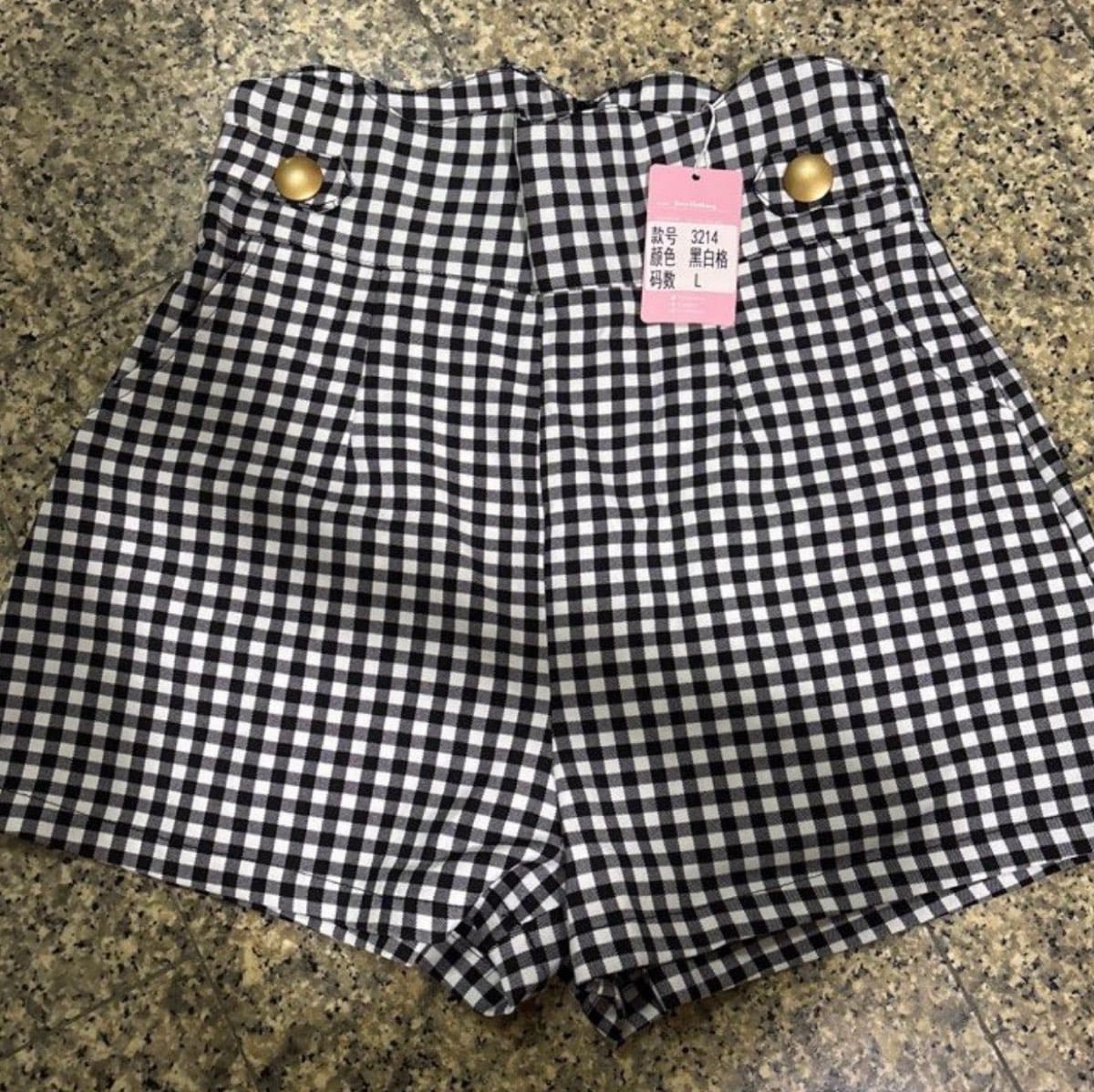 Other  Gingham High-Waisted Shorts with Gold Buttons