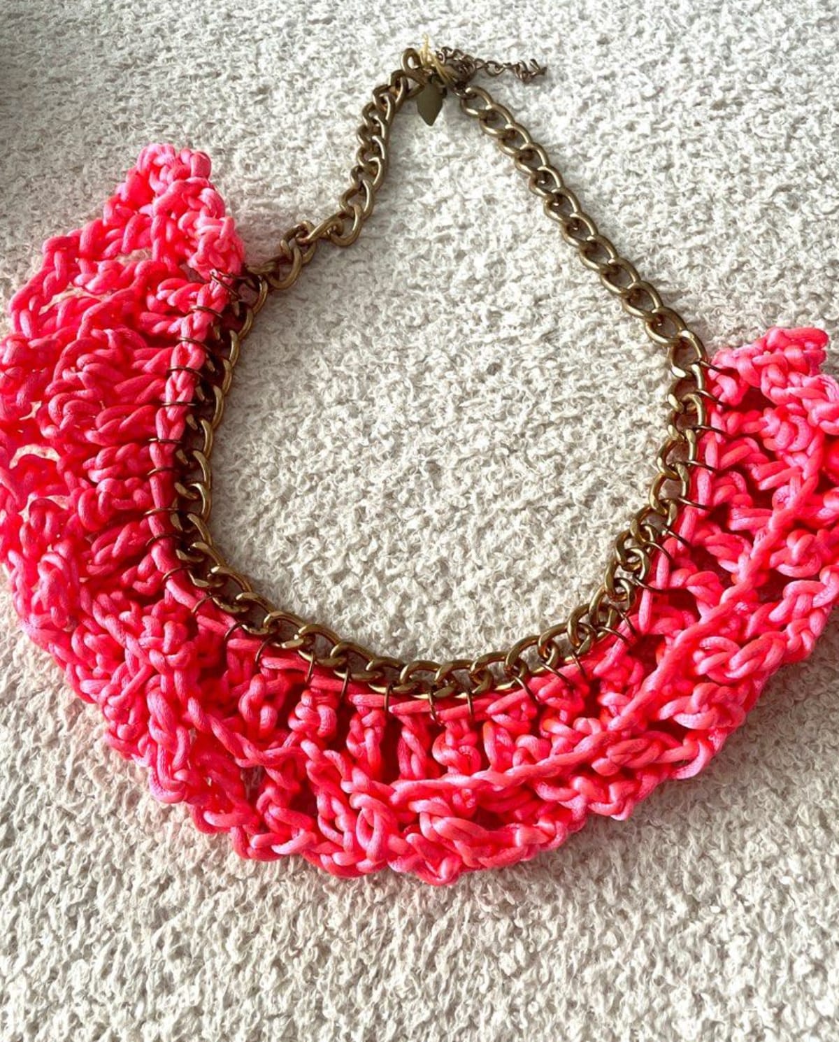 Bold Pink Chunky Knit Necklace
