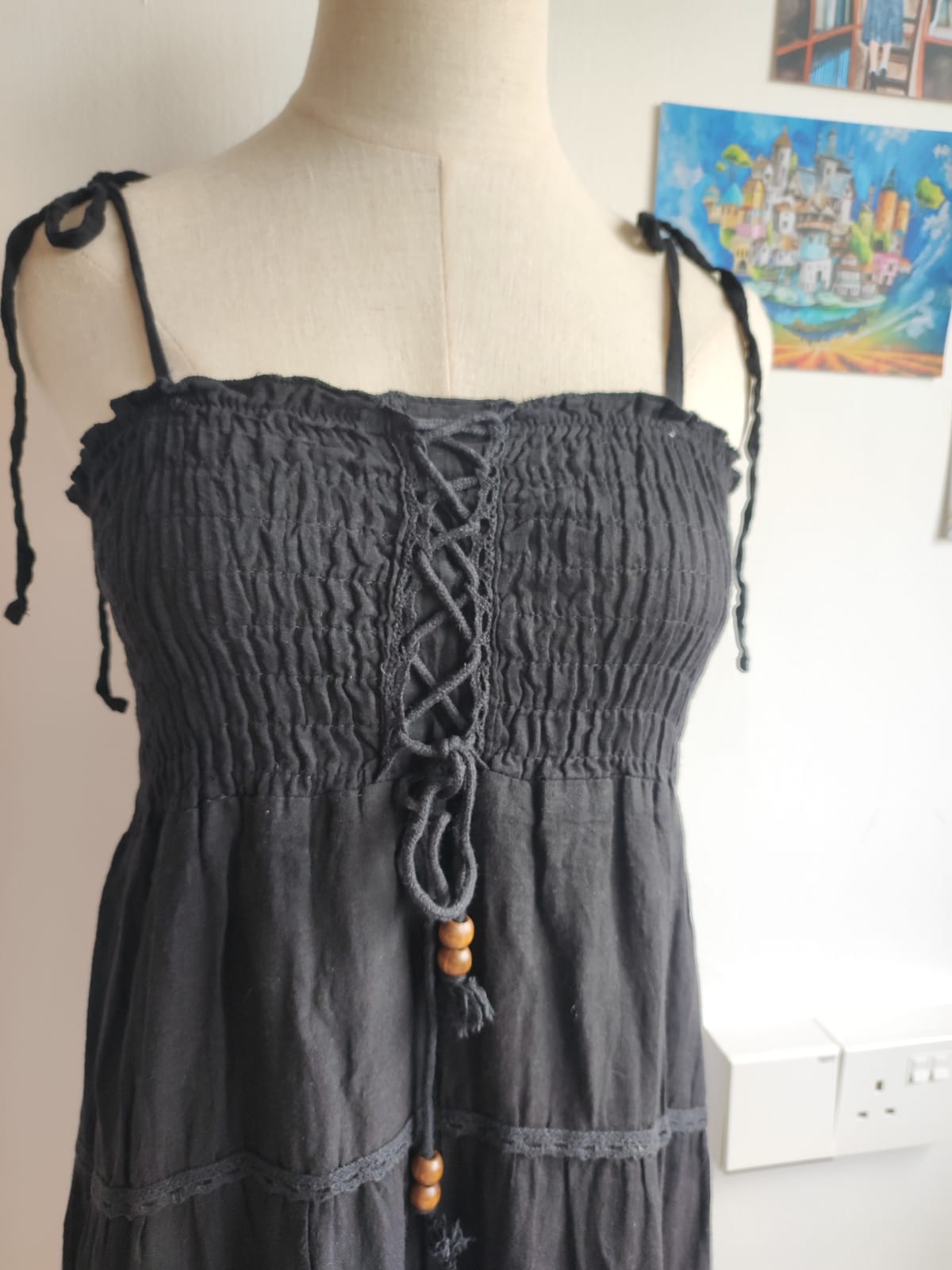 Black Tiered Cotton Maxi Summer Cottagecore Dress  - Photo 2