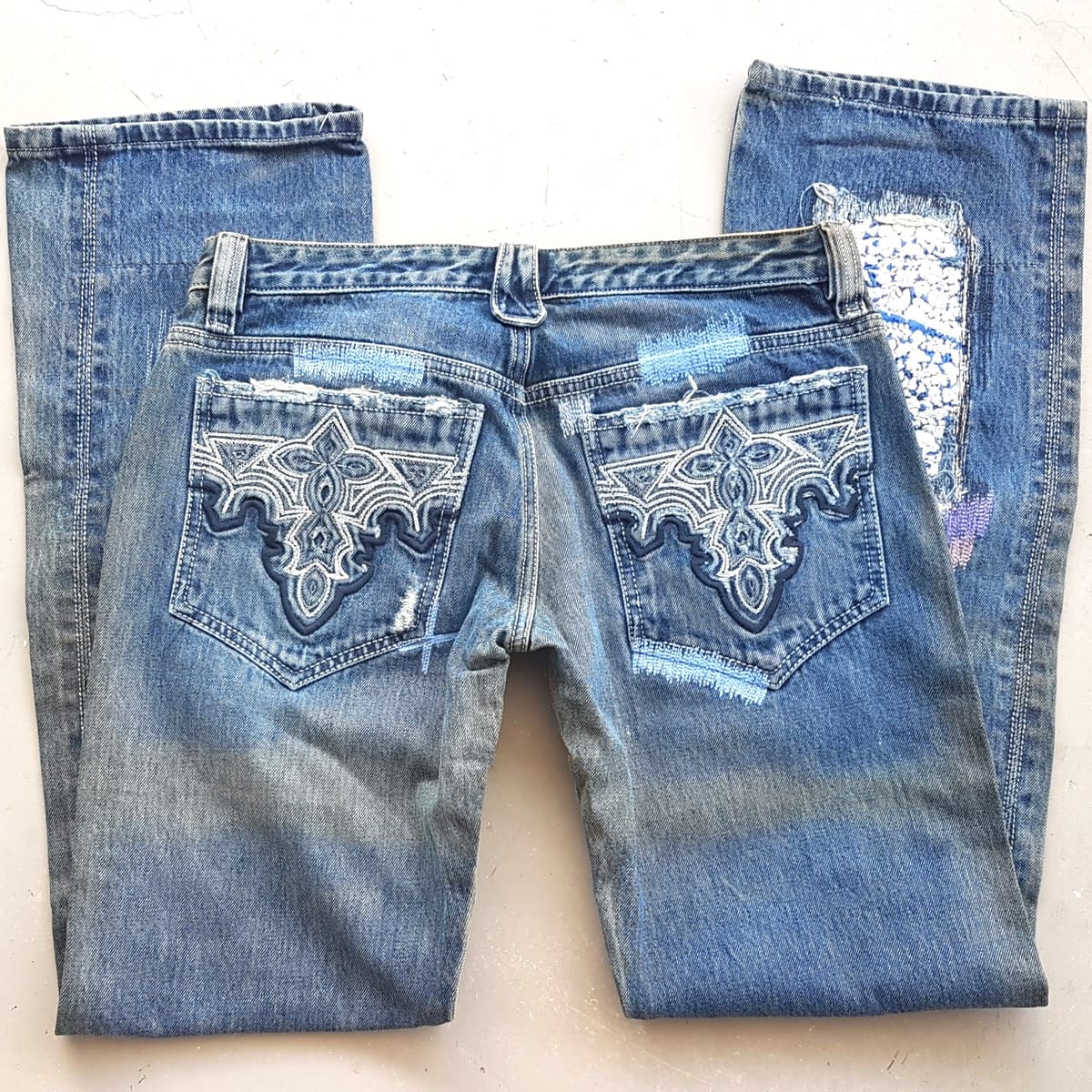 ANTIK Vintage ANTIK Denim Jeans, Made in USA, Cool Distressed Patchwork Bottoms, Size 28, Cosmopolitan, Unique Custom Handmade Designer Wear, Sophistication, Nostalgic Appeal, Retro Pants, Timeless Classic, Luxury Living, Pop Culture, Cult Street Fashion - Photo 9