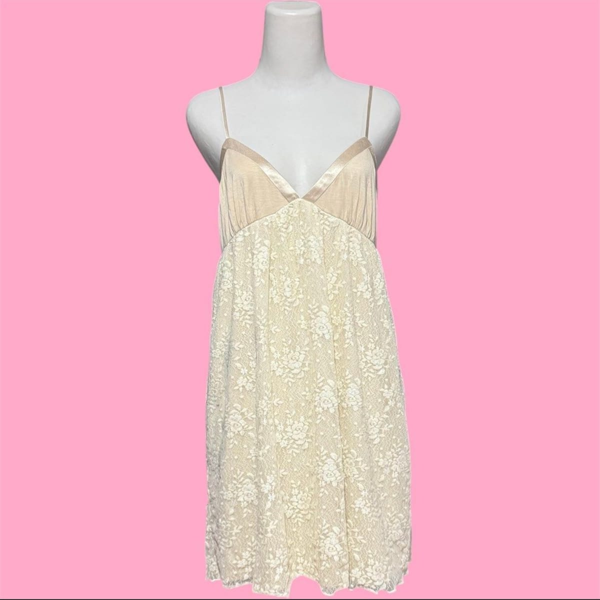 Y2K Cream Lace Babydoll Dress w/ Adjustable Straps