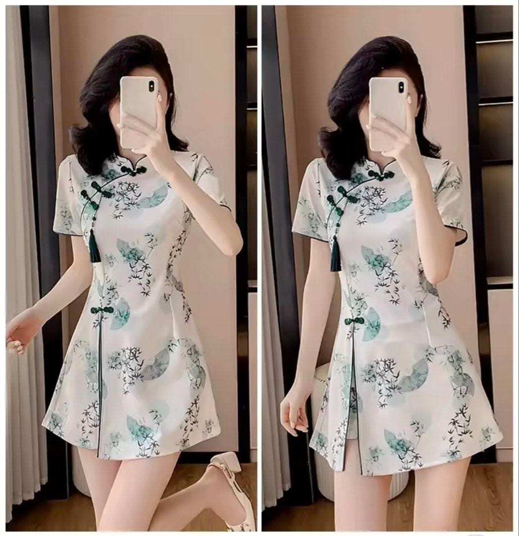 Young Women's Fashionable Chinese Style Reformed Qipao Set Short Skirt And Shorts Two-Piece Light And Breathable Summer Outfit
