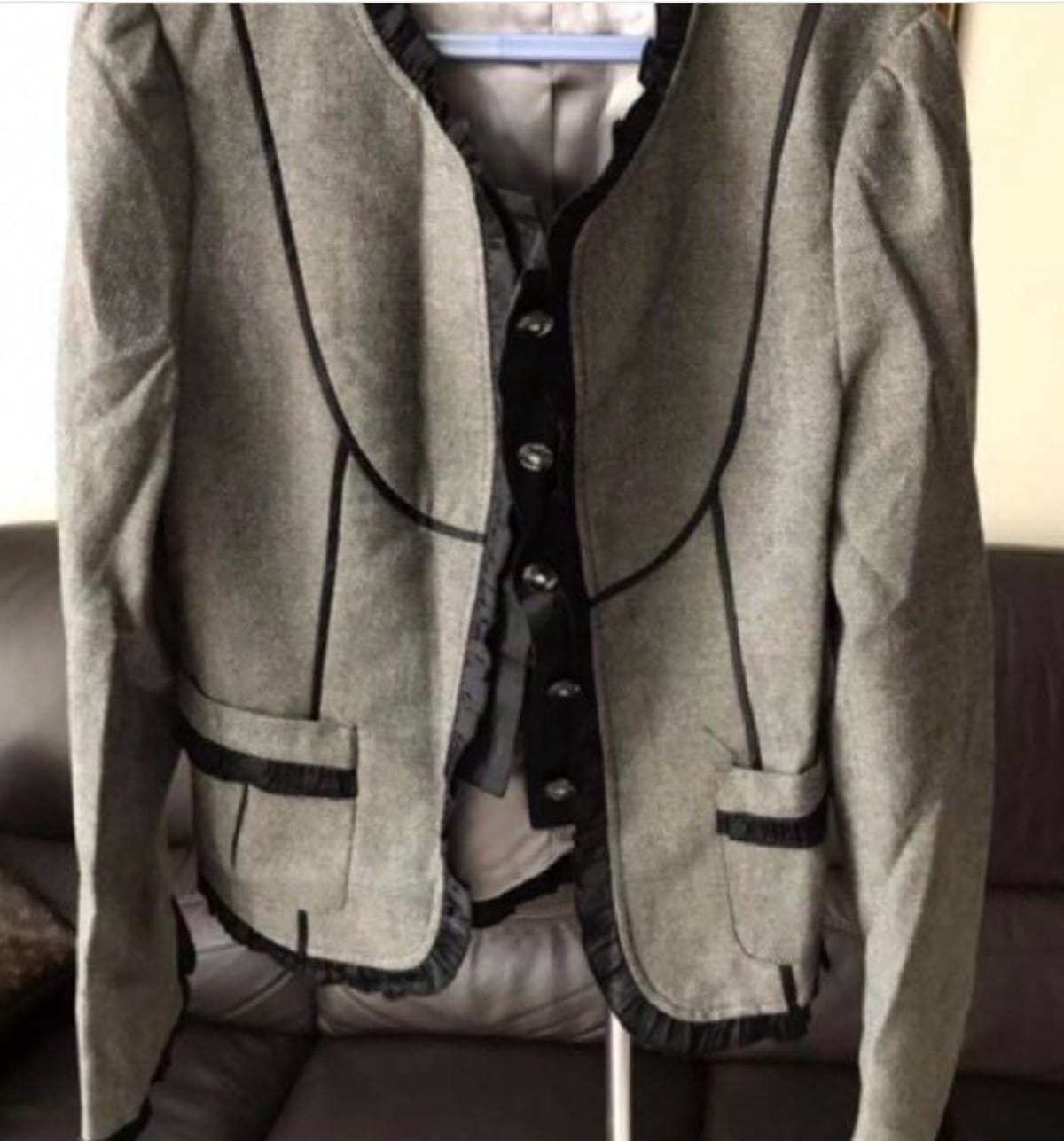 Chic Grey Ruffled Blazer - Japanese brand blazer