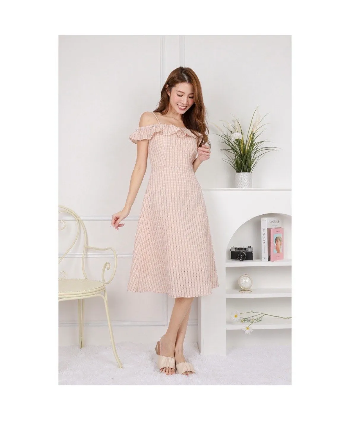 Chic Off-Shoulder Gingham Dress