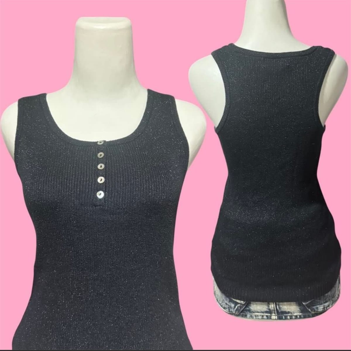 Veeko ✨ Y2K Glitter Black Button Tank Top ✨ - Photo 2