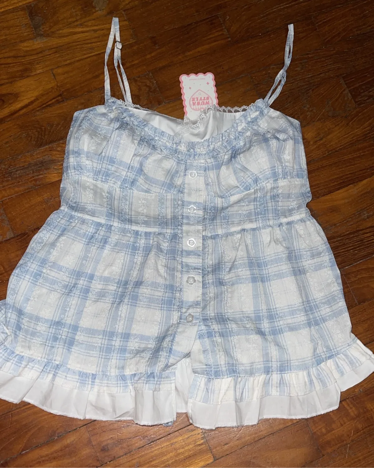 BKK Blue Gingham Babydoll Top
