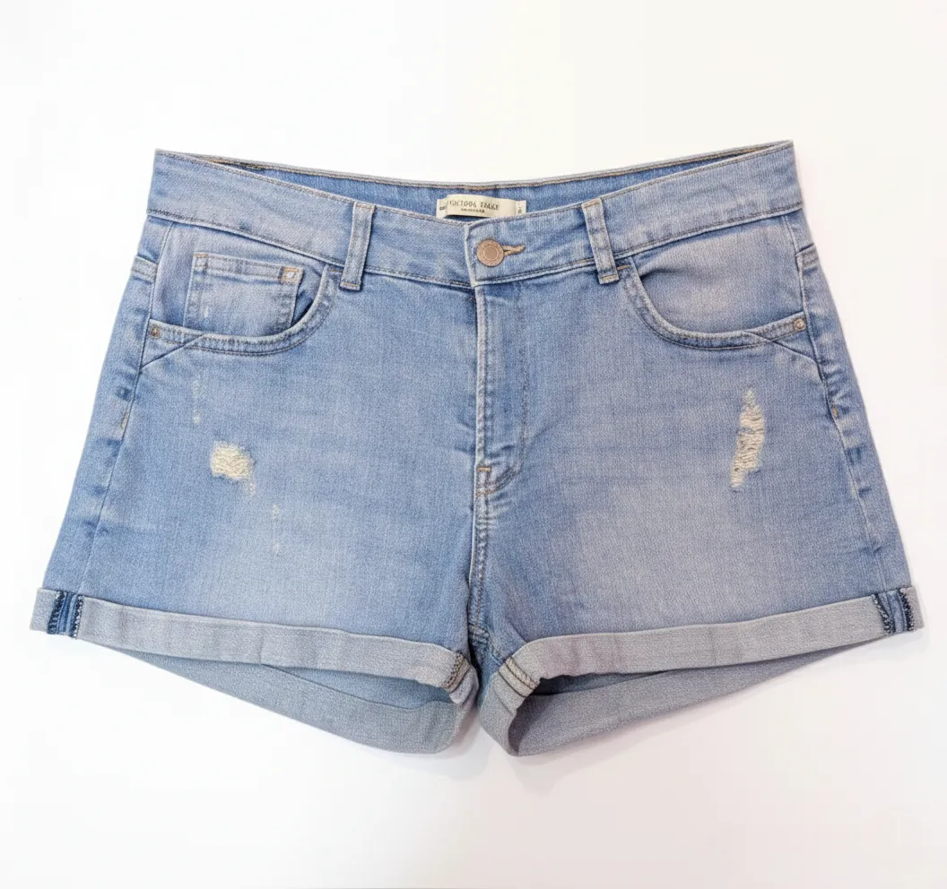 Bershka Bershka Light Denim Slim Fit Straight Cut Casual Shorts Bottom
