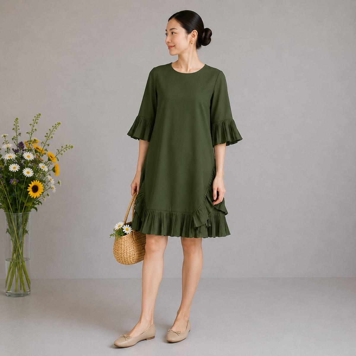 Mirror Sister Forest Green Ruffle Dress
