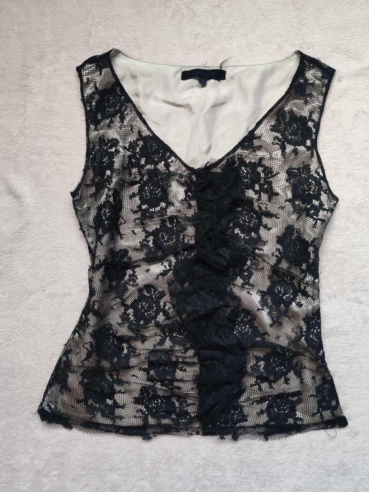 Black Lace Ruched Sleeveless Gothic Blouse