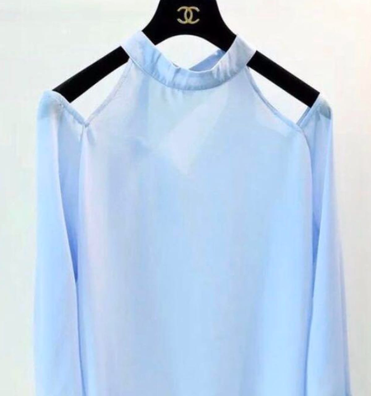 Chic Shoulder Cutout Light Blue Blouse