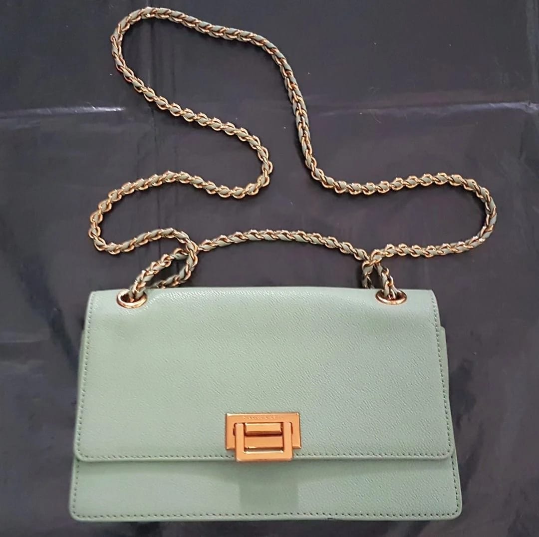 CHARLES & KEITH Handbag, Wallet on Chain Design, Cosmopolitan, Metal Flap Shoulder Bag, Cool Cross Body, Chic Mint Green Model, Sleek Chain Sling - Photo 8