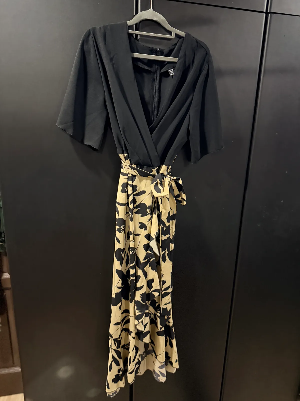 Chic Black & Floral Wrap Dress