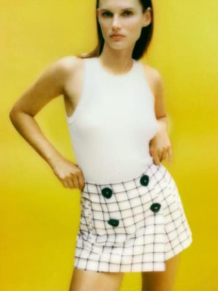 ZARA Ecru/Black Checked Bermuda Skort (M)