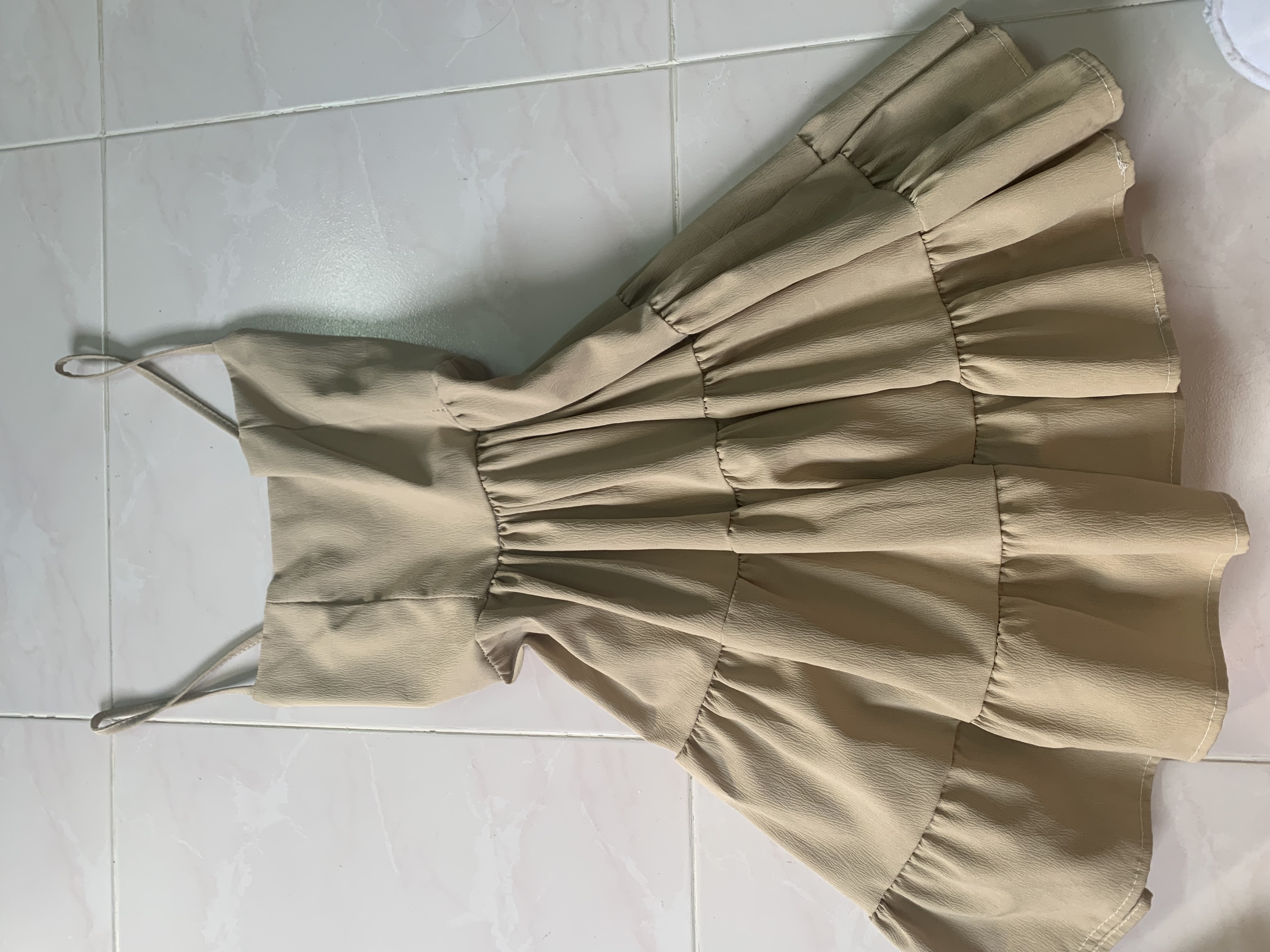 Beige Tiered Spaghetti Dress