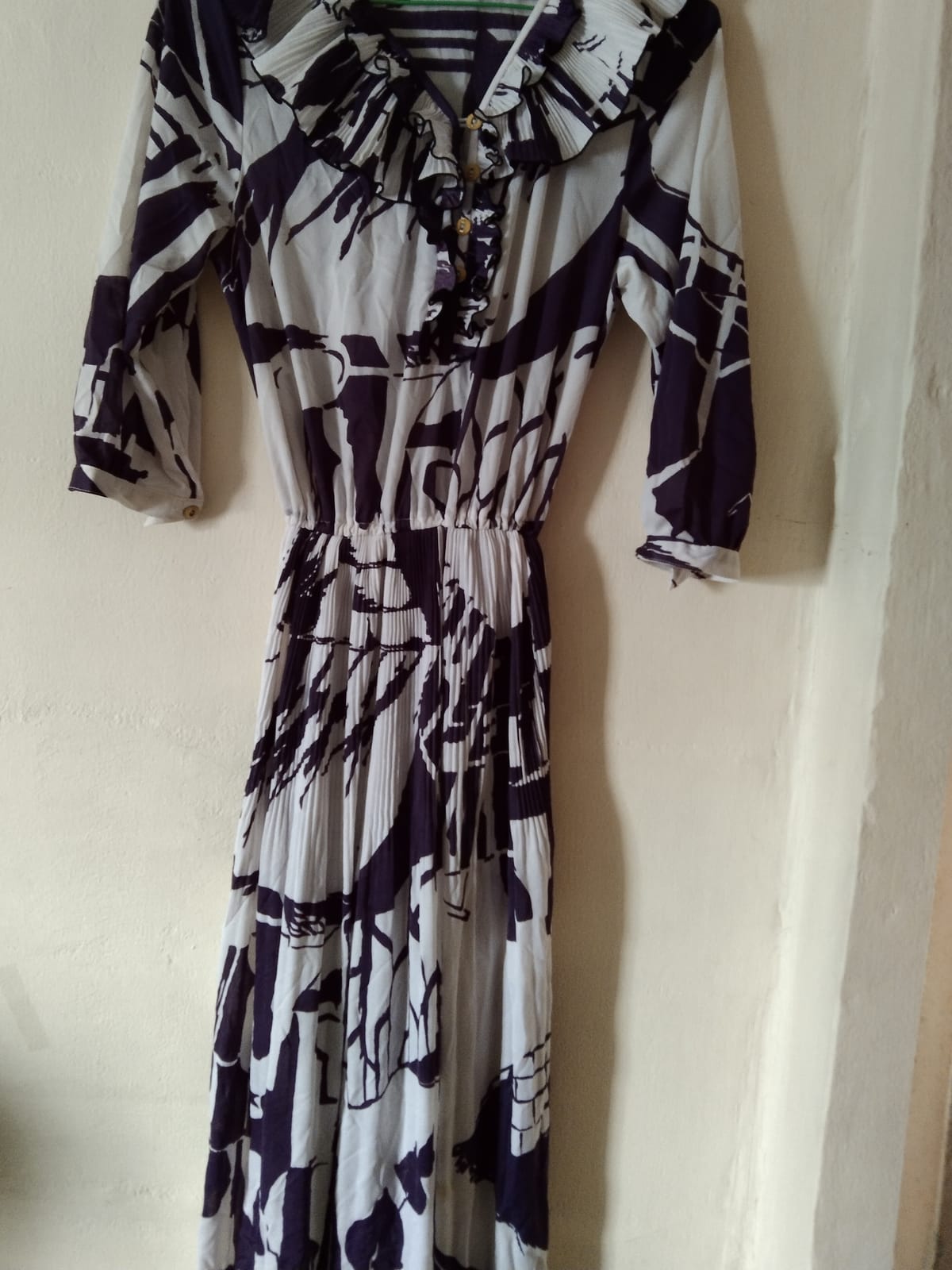 Abstract Print Maxi Dress with Ruffle Detail