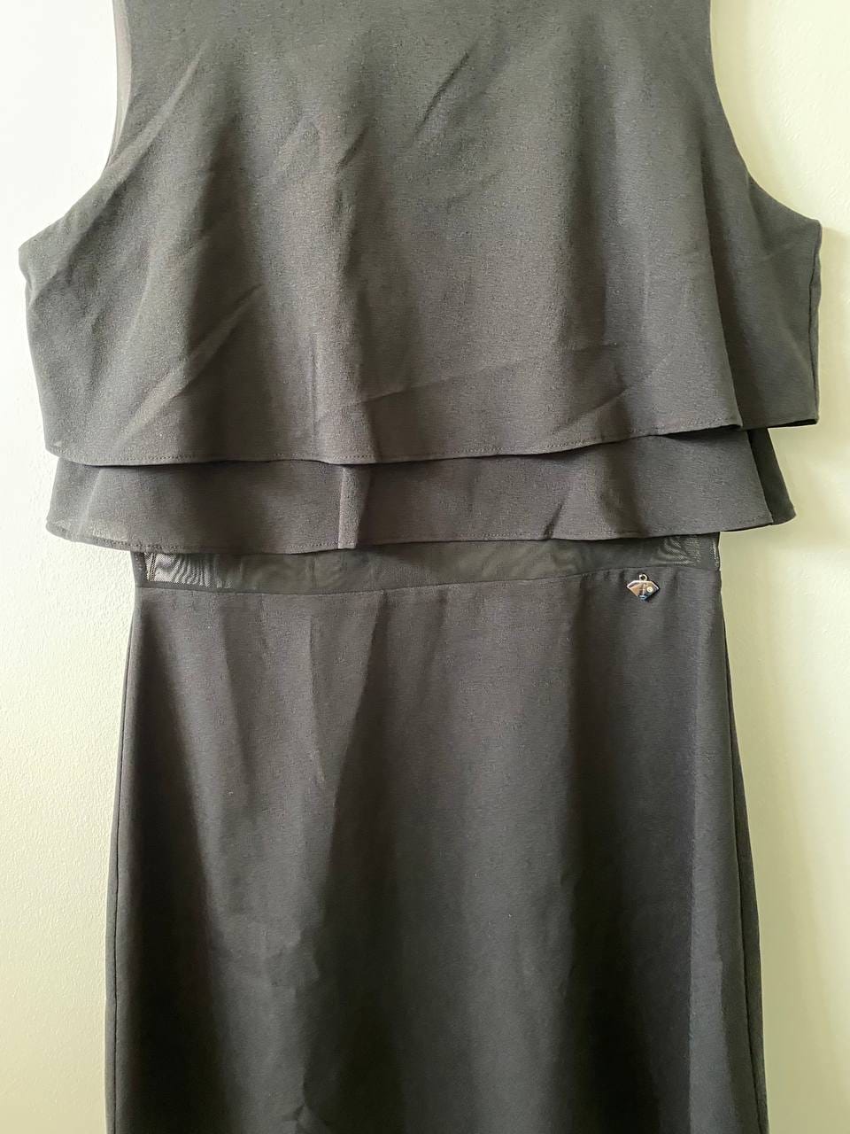 Fashion Paris Black Sleeveless Dress With Frilly Pleat Design and Mesh Panel (UK M / EUR 38) - Photo 3