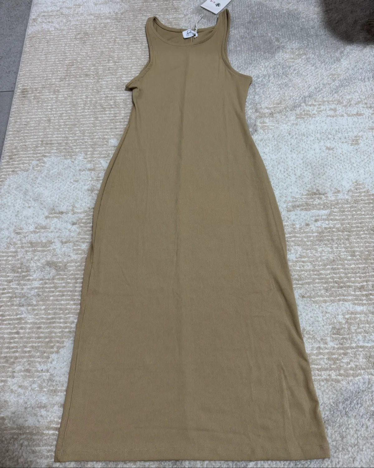 Sleek Beige Ribbed Maxi Dress