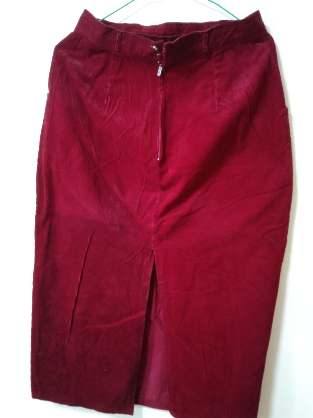 Chic Red Corduroy Midi Skirt