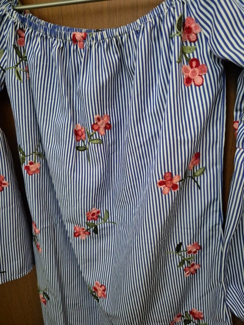 Missguided Missguided Off-Shoulder Striped Floral Dress (UK 8) - Photo 3