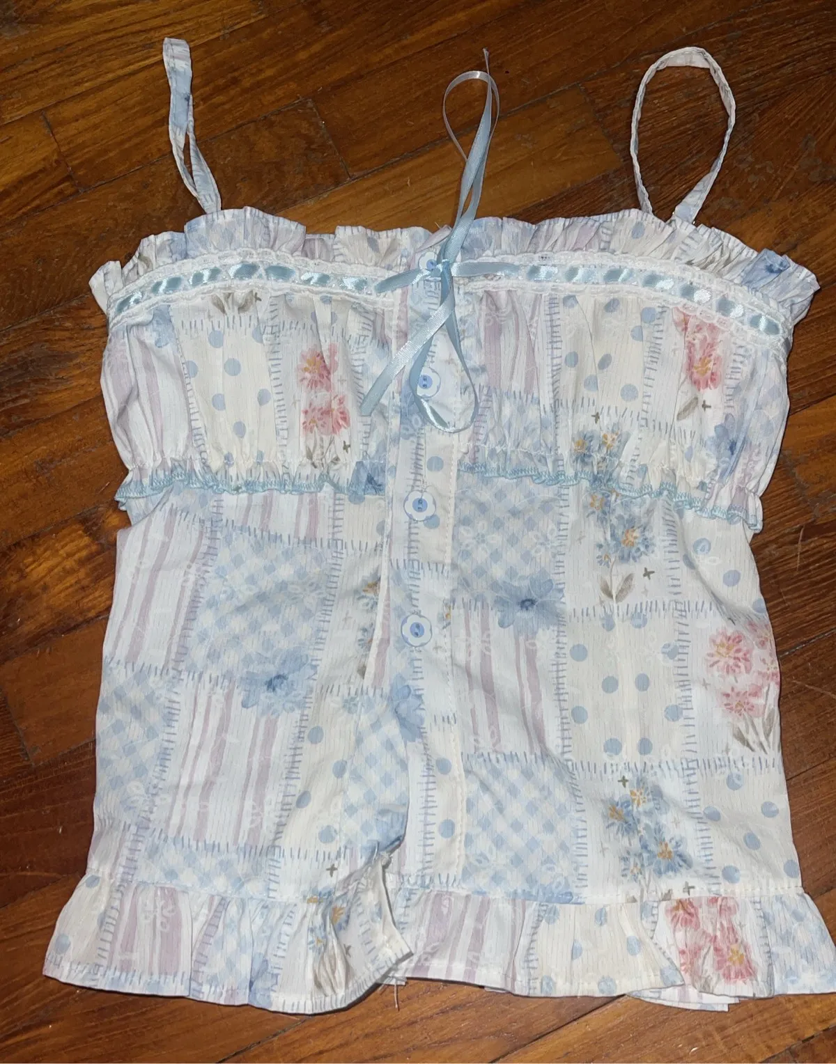 BKK Blue Patchwork Babydoll Top