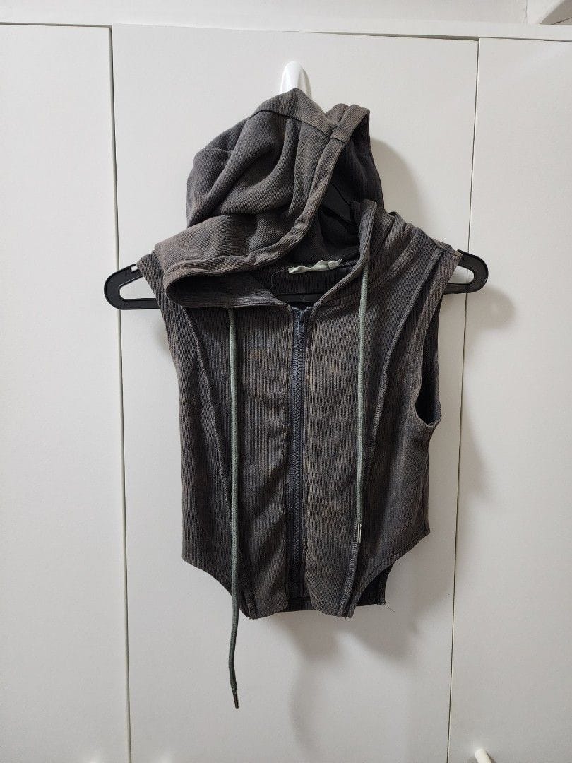 Y2K Grey Acid Wash Hoodie Zip-Up Top (XS) | The Tinsel Rack