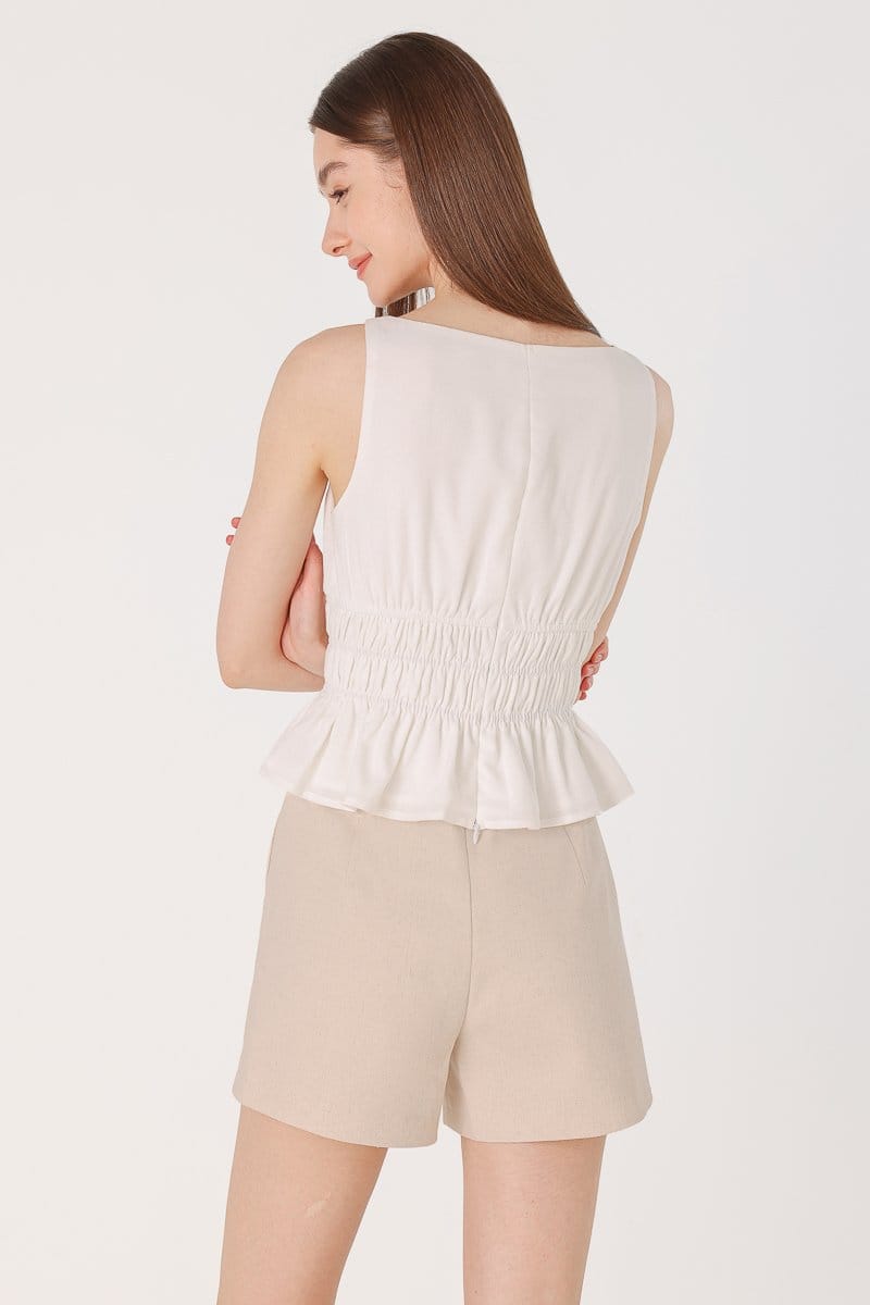 Lovet Aster Linen Elastic Ruched  Waist Top - Photo 3