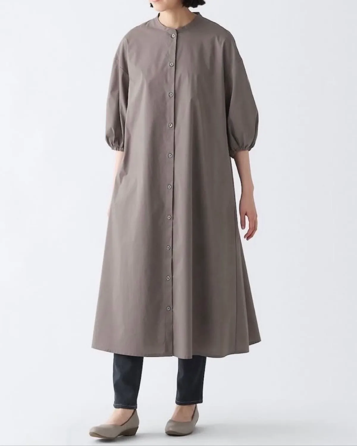 Muji Oversized Quick Dry Broadcloth 3/4 Sleeve Button-Up Dress - Photo 2