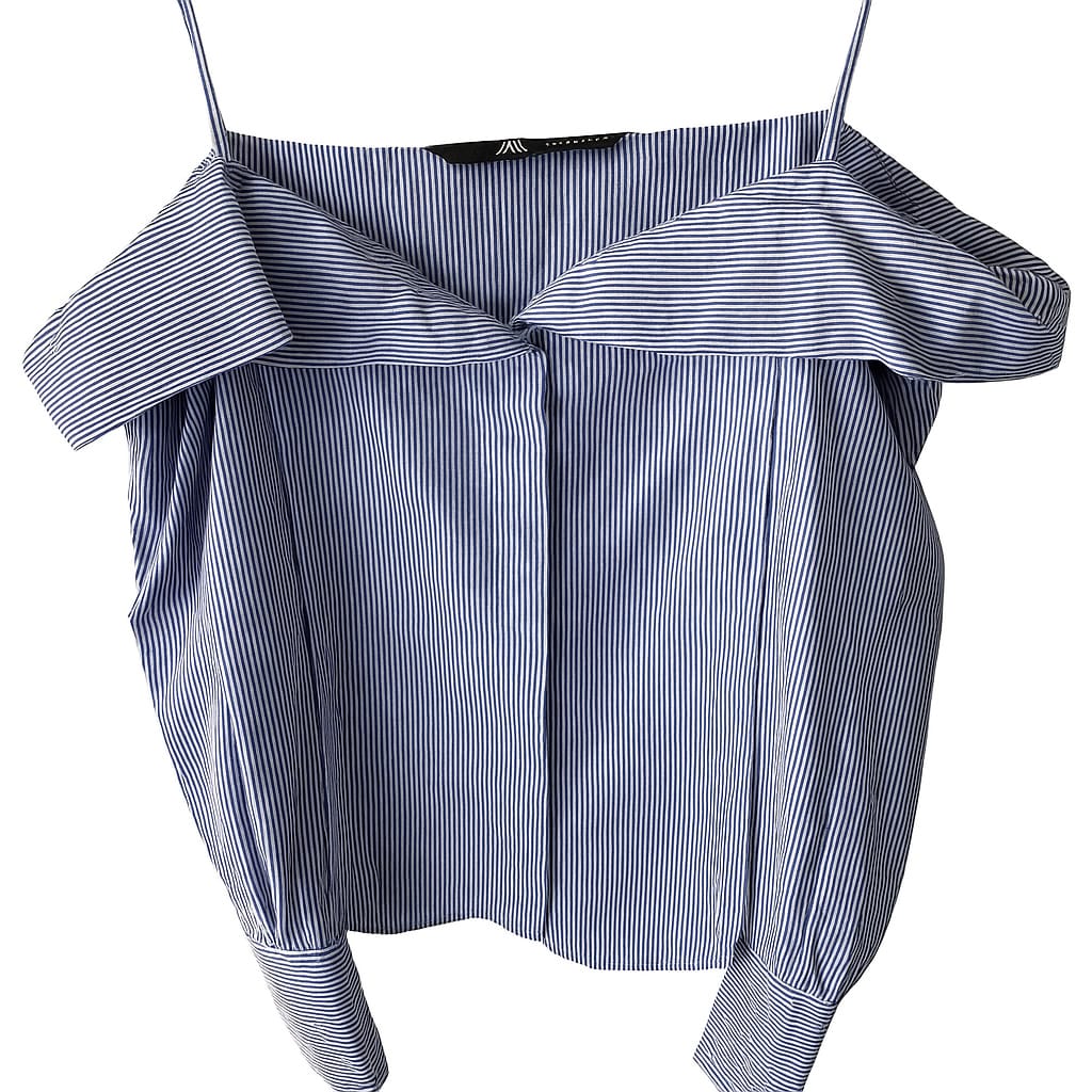 Zara ZARA Blue and White Off Shoulder Long-sleeved Striped Blouse (S) - Photo 2