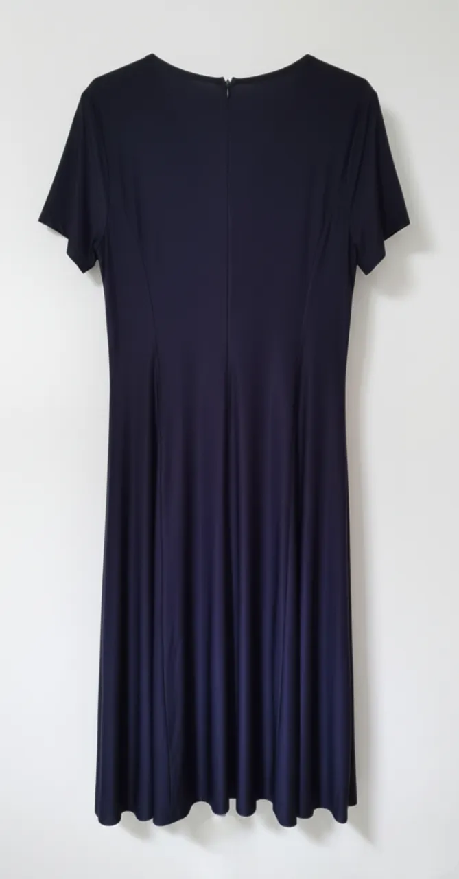 NA Dark Purple Wrap V-Neck Short Sleeve Fit-and-Flare Jersey Midi Dress - Photo 2