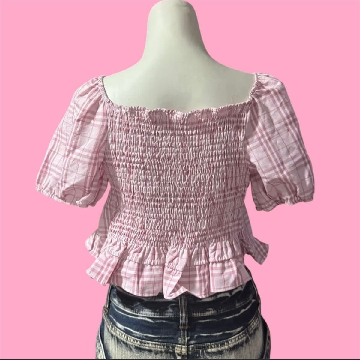 Pink Plaid Milkmaid Babydoll Top - So Cute! - Photo 3