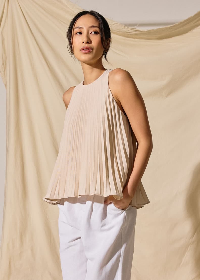 Love Bonito Pleated Round Neck Shell Top
