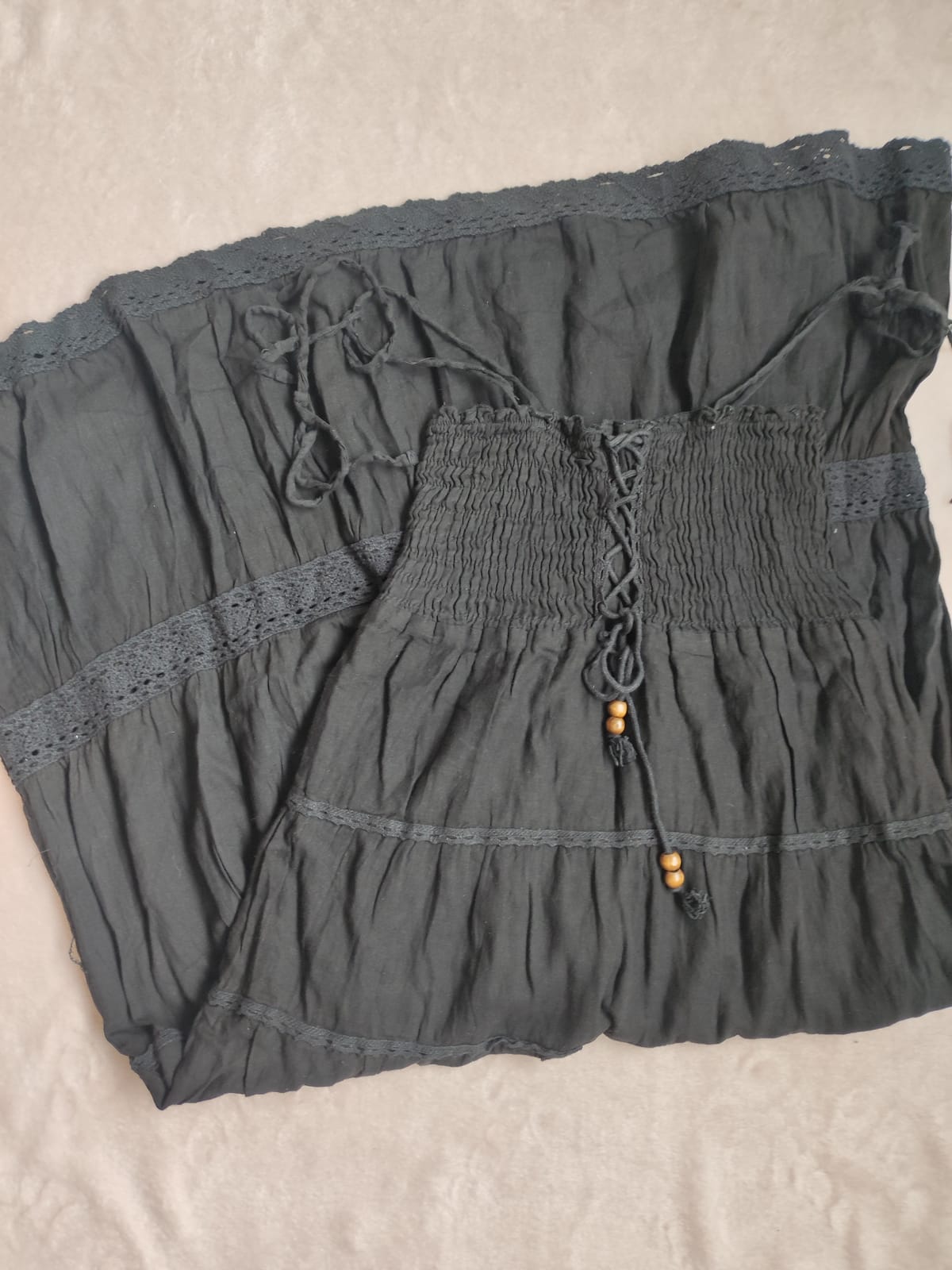 Black Tiered Cotton Maxi Summer Cottagecore Dress  - Photo 5